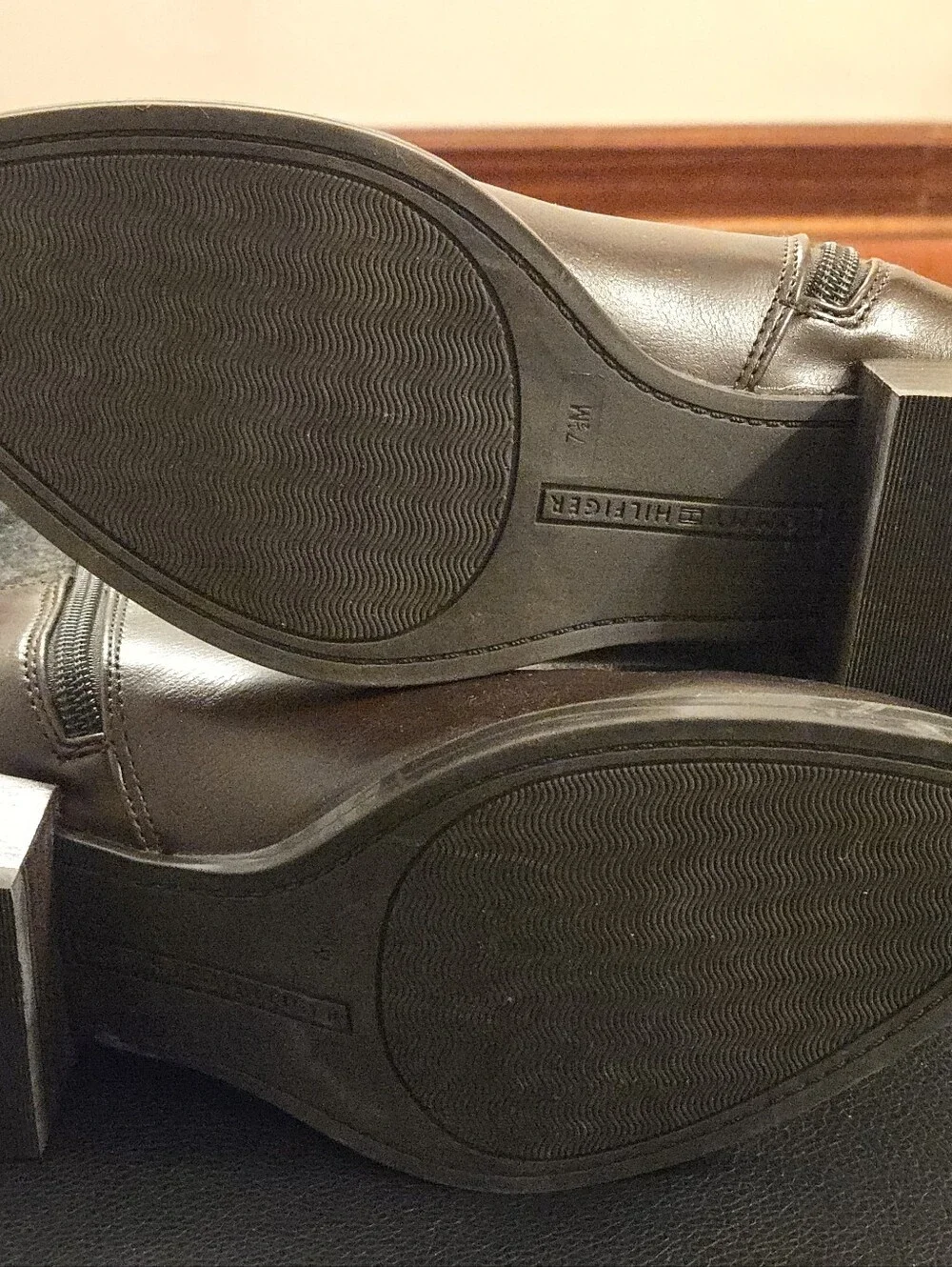Tommy Hilfiger Brown Leather & Charcoal Wool Tall Riding Boots Size 7.5